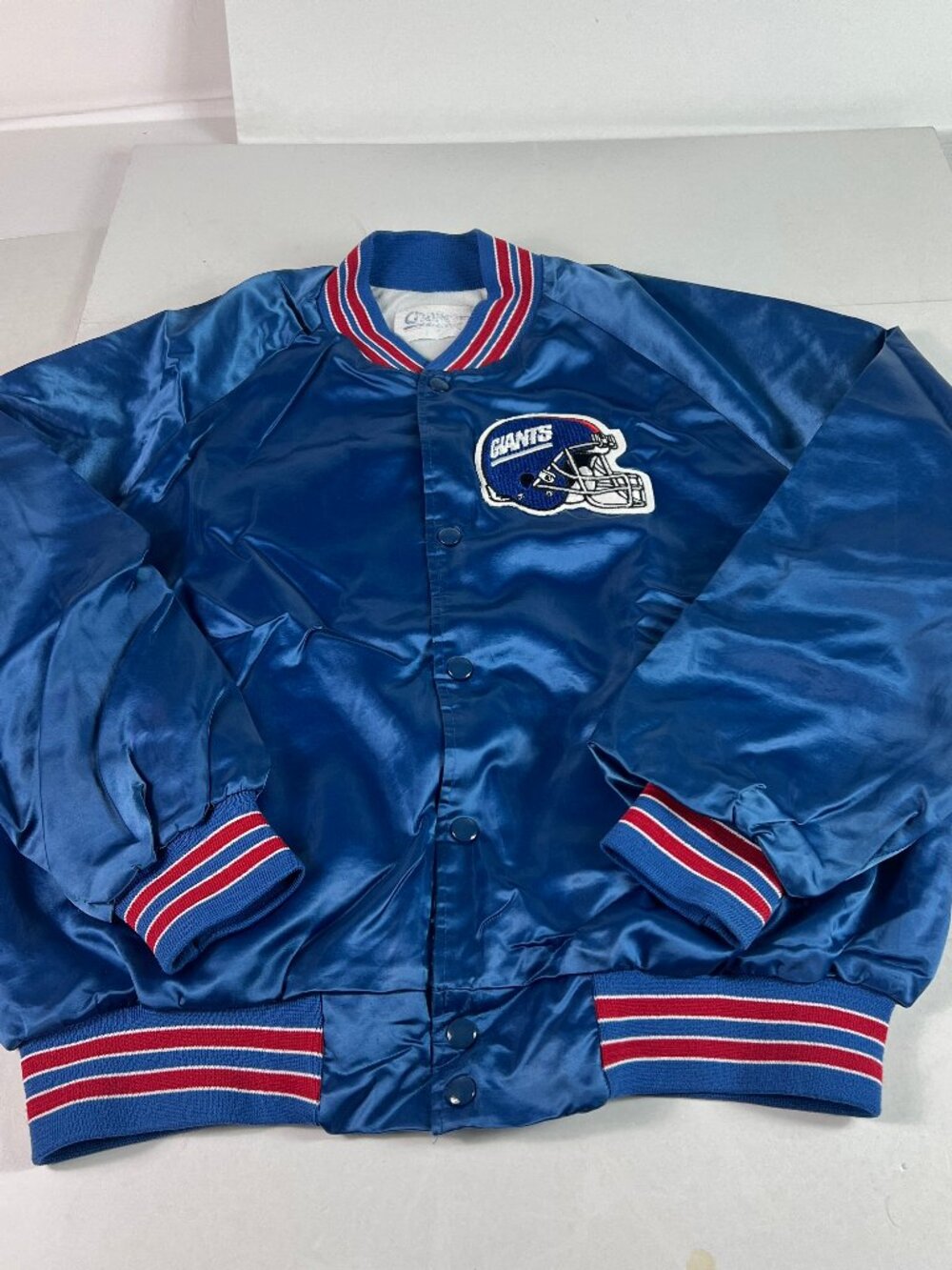 VTG 90s Chalkline NFL New York Giants Satin Jacket Adult Medium Blue Button Snap